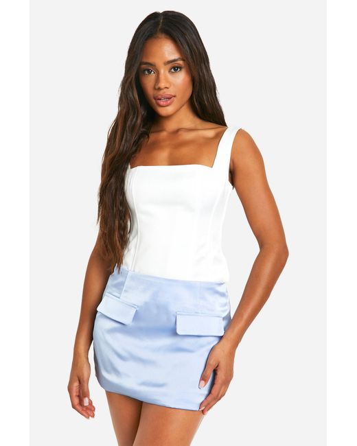 Boohoo White Satin Micro Mini Skirt