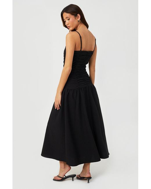 Brave Soul Black Strappy A-Line Maxi Dress With Gathered Bodice