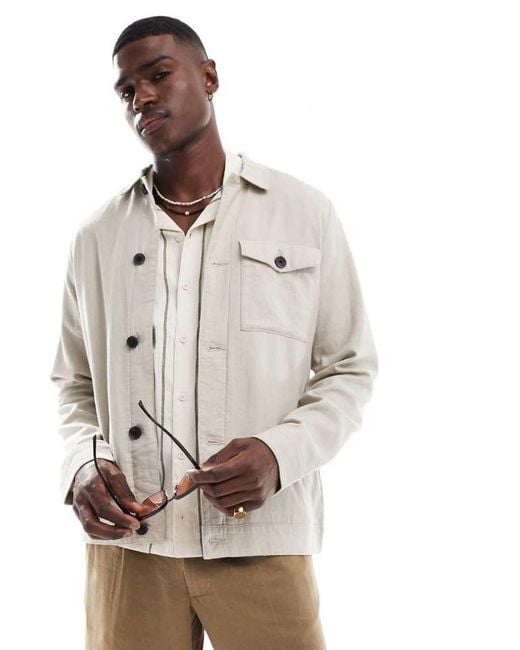 Threadbare Gray Linen Rich Button Down Jacket for men