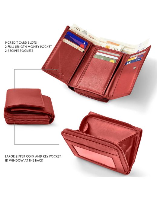 Woodland Leathers Red Genuine Leather Rfid Wallet With Card & Coin Pocket
