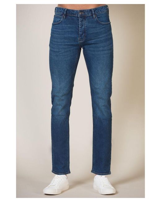 French Connection Dark Blue Cotton Slim Fit Stretch Jeans for men