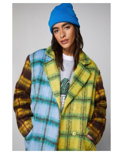 Nasty Gal Wool Look Contrast Check Panelled Coat in White Lyst UK