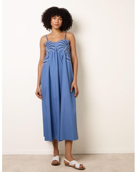 Blue Vanilla Blue Palm Tree Embroidery Smock Dress