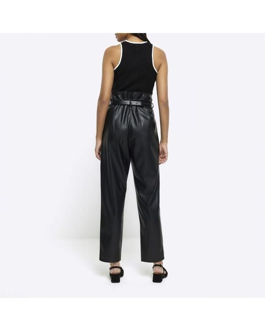 River Island Blue Paperbag Trousers Faux Leather Pu