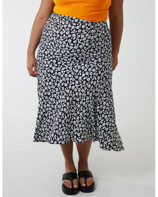 Blue Vanilla Black Curve Asymmetric Seam Midi Skirt