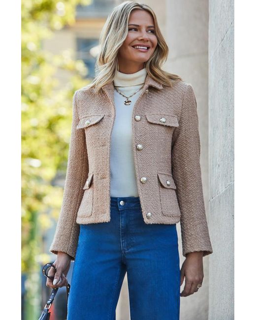 Sosandar Blue Camel Boucle Pocket Detail Jacket