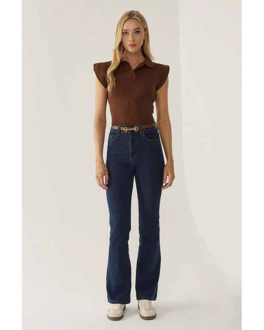 Hiccup Blue Polo Neck Slim Fit Sweater With Shoulder Pads