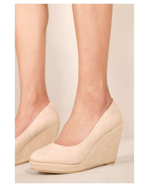 Where's That From Natural Luisa Platform Wedge Heel Court Shoes