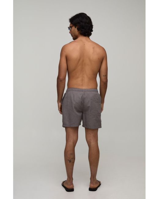 BoohooMAN Gray Seersucker Mid Length Swim Short for men