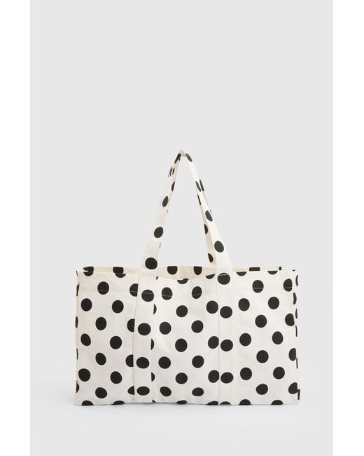 Boohoo Blue Polka Dot Detail Canvas Tote Bag