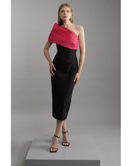 Karen Millen Gray Tall Clean Tailored Taffeta One Shoulder Panel Midi Dress