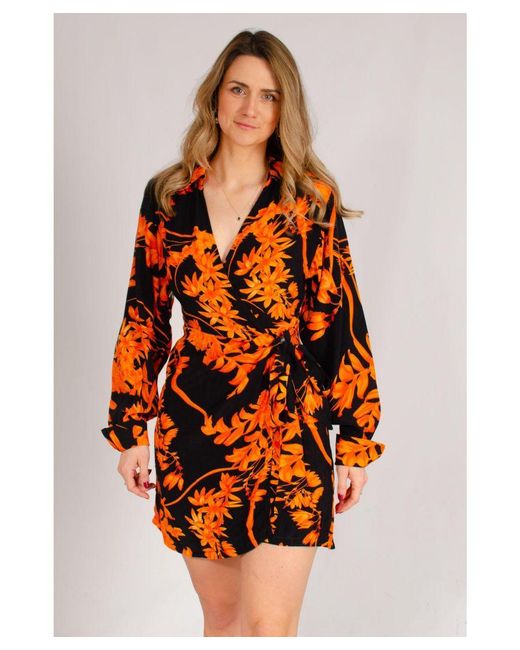 Karen Millen Orange Floral Short Wrap Dress