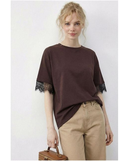 Bianco Lucci Brown Cotton- T-Shirt
