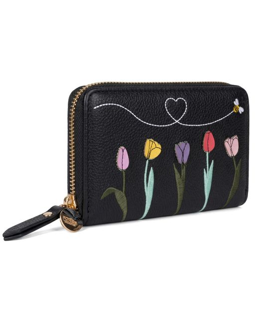 Woodland Leathers Black Rfid Floral Zip Around Purse Wallet