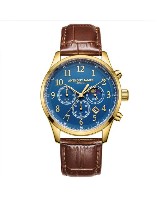 Anthony James Blue Hand Assembled Moonphase Chronograph Leather for men