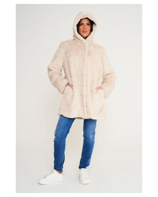 Elle Natural Ladies Hooded Faux Fur Coat