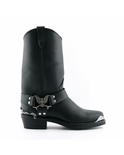 Grinders Black Cowboy Biker Boots- Eagle Hi Leather for men
