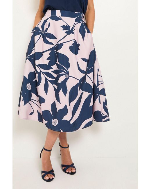 Wallis Blue Petite Floral Ottoman Twill Skirt