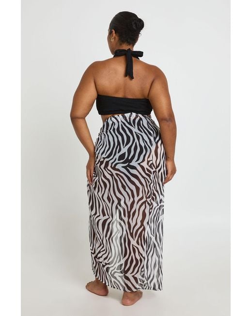 Boohoo Black Plus Zebra Chiffon Maxi Sarong