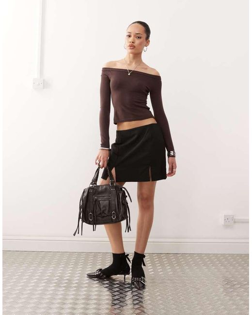 Motel Brown Renie Bardot Long Sleeve Top