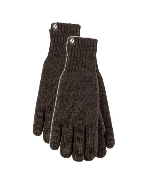 Heat Holders Brown Thermal Gloves With Protective Ribbed Cuff for men
