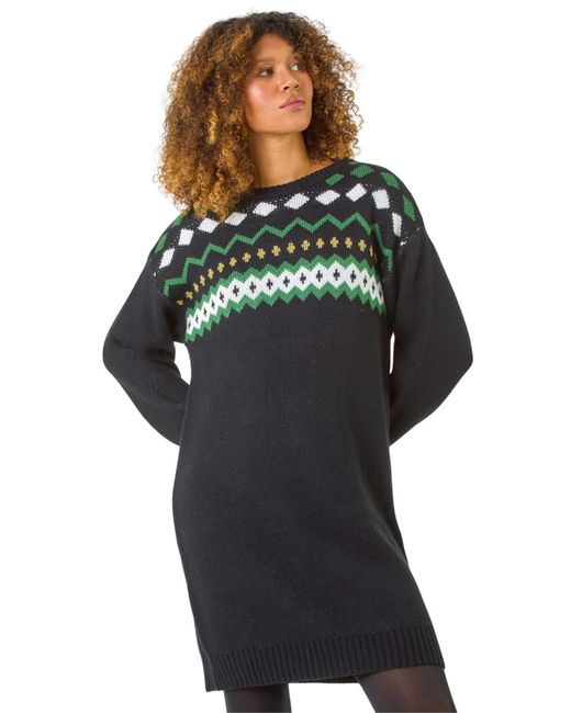 Roman Black Nordic Print Knitted Jumper Dress