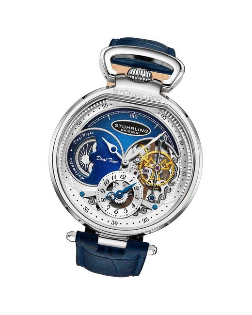 Stuhrling Blue Modena Dual Time Automatic 46Mm Skeleton for men