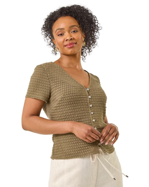 Roman Green Petite Textured Button Through Blouse
