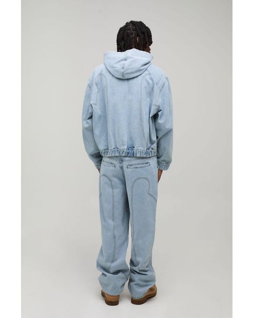 BoohooMAN Blue Vintage Wash Western Detail Relaxed Jeans for men