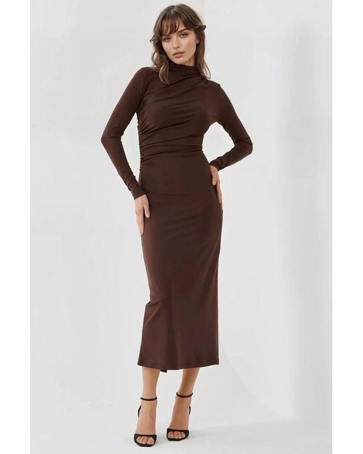 Hiccup Brown Bodycon Drapped Midi Dress