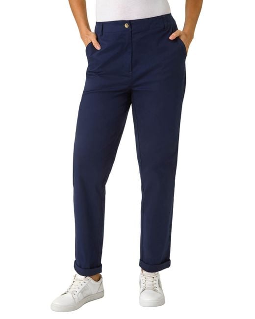 Roman Blue Plain Cotton Chino Trousers