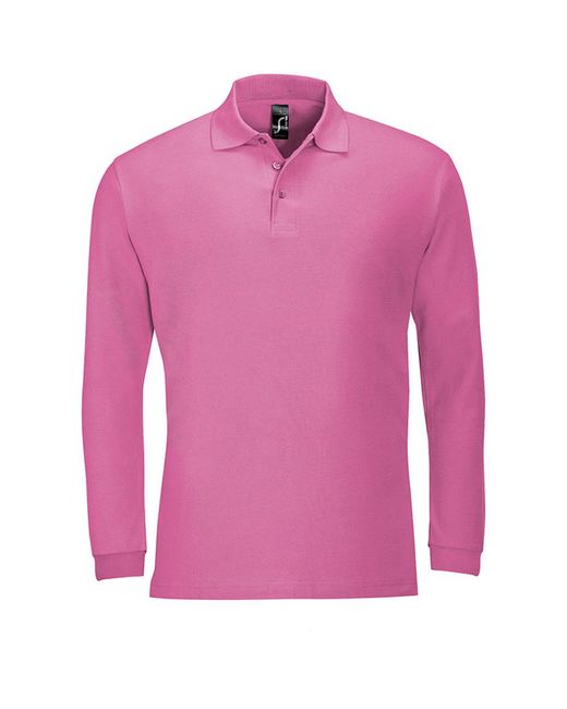 Sol's Pink Winter Ii Long Sleeve Pique Cotton Polo Shirt (Flash) for men