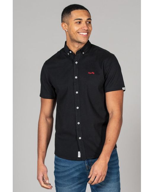 Tokyo Laundry Black Cotton Short Sleeved Button-Up Oxford Shirt for men