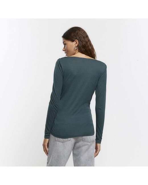 River Island Blue Top Ruched Side Long Sleeve