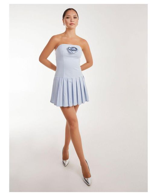 Pink Vanilla Blue Vanilla Corsage Bandeau Pleated Mini Dress