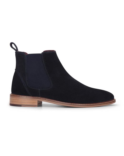 London Brogues Blue Suede Leather Slip-On Chelsea Ankle Boots for men