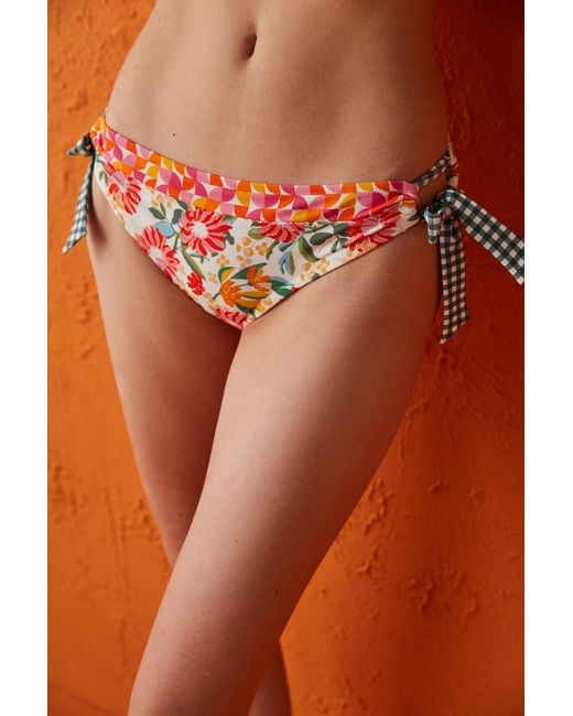 Penti Orange Floral Mid-Waist Tie Bikini Bottoms