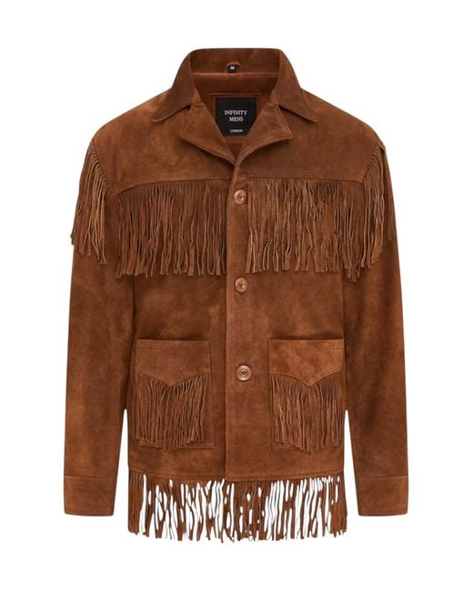Infinity Leather Black Western Retro Cowboy Suede Fringe Jacket for men