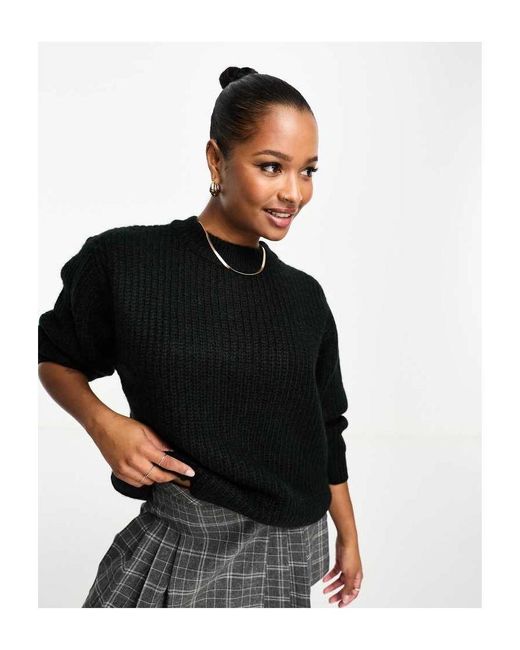 ASOS Black Design Fluffy Rib Jumper With Crew Neck