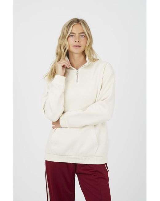 Brave Soul White Quarter Zip Funnel Neck Sweatshirt