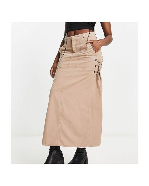 Reclaimed (vintage) Natural Inspired Cargo Skirt With Side Tie Detail