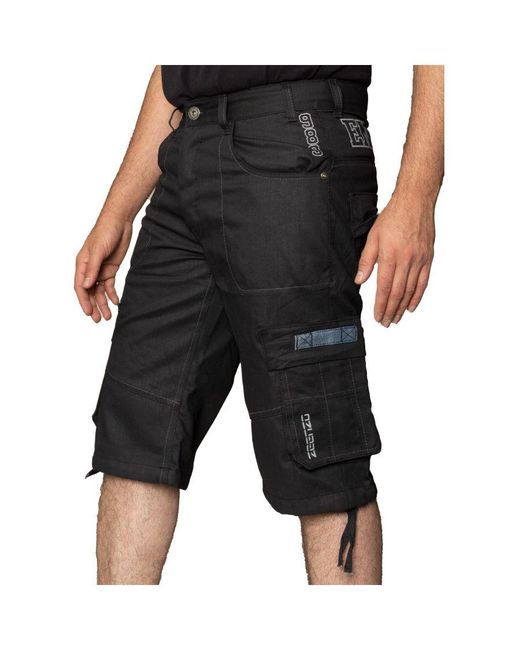 Enzo Black Cargo Combat Denim Shorts for men
