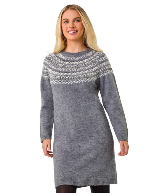 Roman Gray Petite Fairisle Knit Jumper Dress