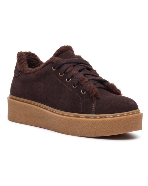 Hush Puppies Brown Brinlee Fur Suede Trainers