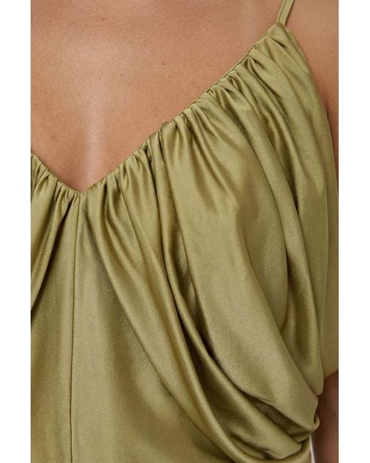 Boohoo Blue Satin Puffball Cami Blouse