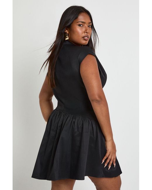 Boohoo Black Plus Asymmetric Waistband Skater Dress
