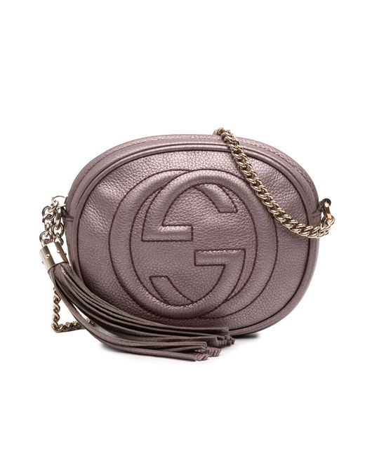 Gucci Gray Pre-Owned Mini Metallic Pebbled Calfskin Soho Chain Crossbody