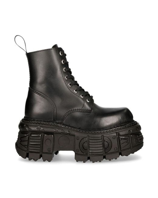 New Rock Black Military Techno Platform Boots- M-Mili084N-S5