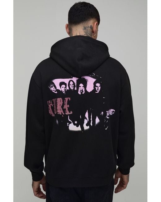 BoohooMAN Black Tall Oversized The Cure License Printed Hoodie for men