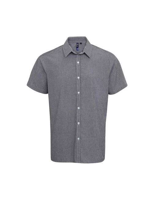 PREMIER Gray Gingham Cotton Short-Sleeved Shirt for men